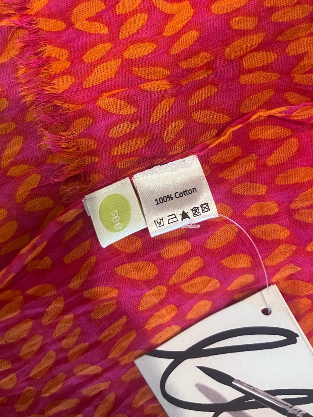 NWT Bright Pink & Orange Printed Lightweight Donna Gorman Crinkle Scarf - Picture 5 of 6